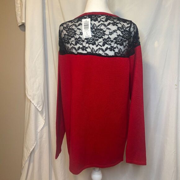Torrid Lace Red Pullover Sweater Scoop Neck Stylish Womens Blouse New - Picture 4 of 7